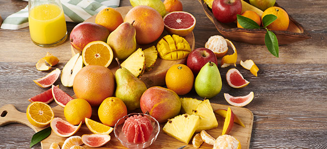 citrus, oranges, pears, peaches, grapefruit