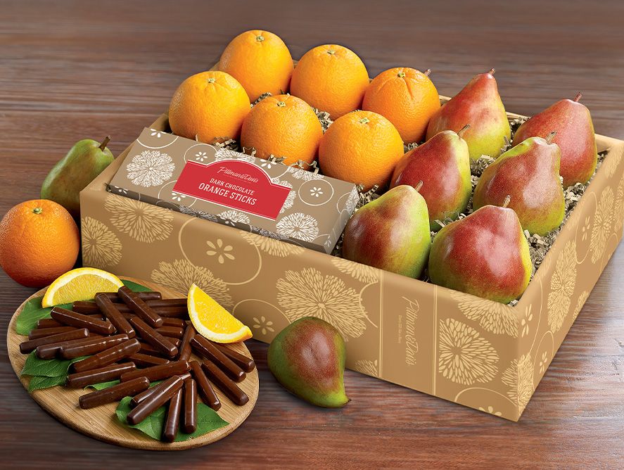 6 Comice, 6 Navels, Plus 2 Dark Chocolate Blood Orange Caramel