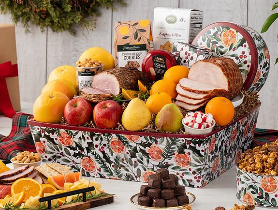 Family Gourmet Gift Basket with Fruits, Sweets and Meat