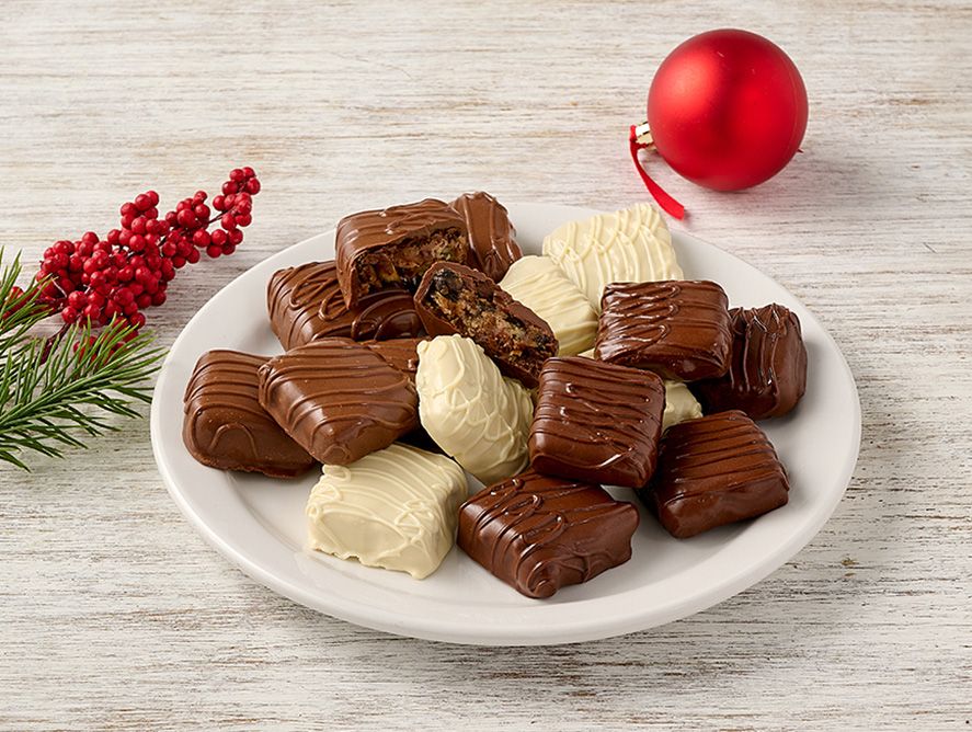 Chocolate-Enrobed Fruit Cake Slices