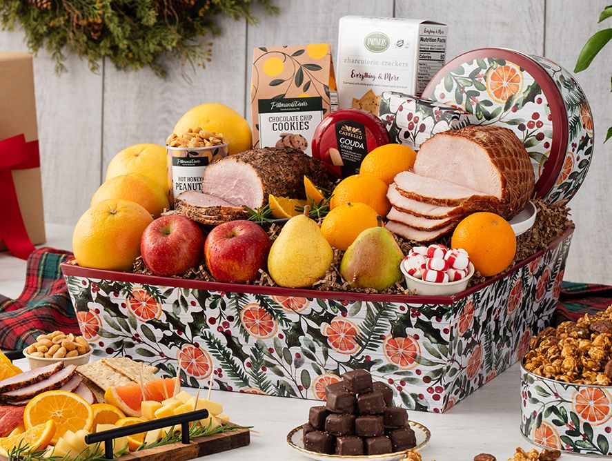Family Gourmet Gift Basket with Fruits, Sweets and Meat